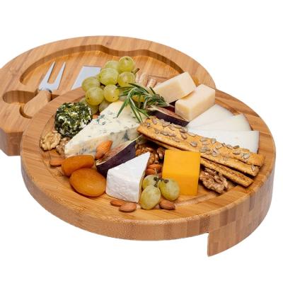 China Sustainable Bamboo Wooden Cheese Board with 4 Cheese Cutting Tools Exquisite Organic Bamboo Cheese Cutting Board for sale