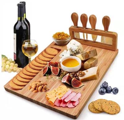 China Nature Color Bamboo Sustainable Cheese Board Bamboo Chopper Cheese Board With Cutlery for sale