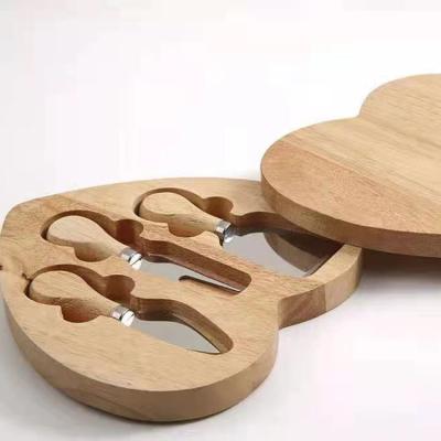 China Wholesale Portable Wooden Cheese Cutting Board Bamboo Cheese Board With 3 Piece Cutlery Set Cheese Tray Hidden Cutlery Drawer for sale