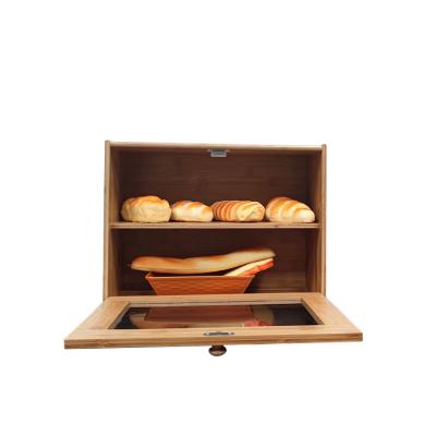 China Hot Selling Bamboo Bread Storage Boxes Eco-friendly Natural Merican Style Ekmek Kutusu Bread Box For Kitchen Food Storage for sale