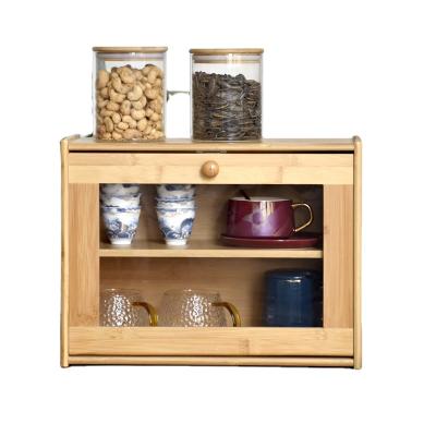 China Eco - Friendly Wooden Food Storage 2 Tier Bamboo Bread Storage Boxes And Bins With Transparent Window for sale