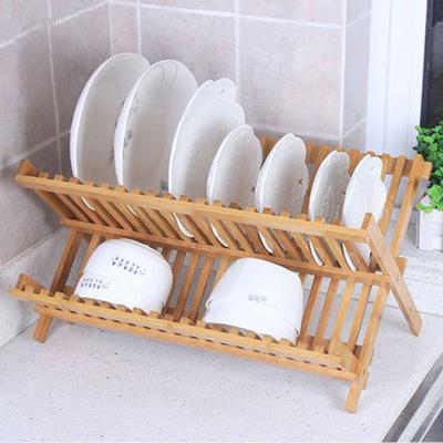 China Sustainable Folding Bamboo Wooden Kitchen Dish Rack Dish Drying Rack for sale