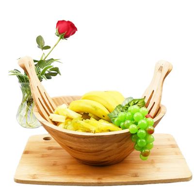 China Sustainable Kitchen Food Lacquer Nature Wooden Salad Bowl Bamboo Serving Bowl For Salad for sale