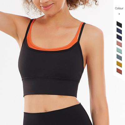 China 2022 New Contrast Pump Color Yoga Bra Fitness Sports Underwear Shockproof Gathered Yoga Vest for sale