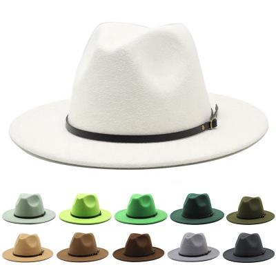 China 2022 Character Fedora Hats Vintage Fashion Women Jazz Cap Panama Hat High Quality Solid Color Felt Jazz Cap for sale