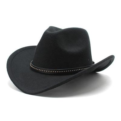 China 2022 Large Brim Cowboy Character Fedora Hat Shape Bulk Beer Bar Fashion Outdoor Leisure Travel Wide Western Black Felt Hat for sale