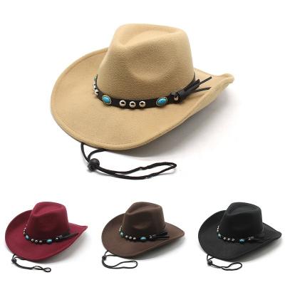 China 2022 New Style Character Felt Hats American Western Tibetan Cowboy Belt Hat Men Women Autumn Winter Unisex Hat for sale