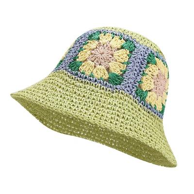 China Barred 2022 Wholesale High Quality Colorful Fashionable Knitted Bucket Hats For Women Leisure Outdoor Travel Paper Straw Hats for sale