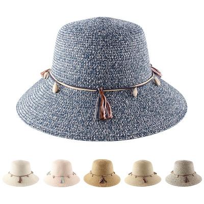 China Barred 2022 Wholesale Folding Warp Sombrero Dome Paper Straw Hat Summer Straw Bucket Knitting Hats For Women for sale