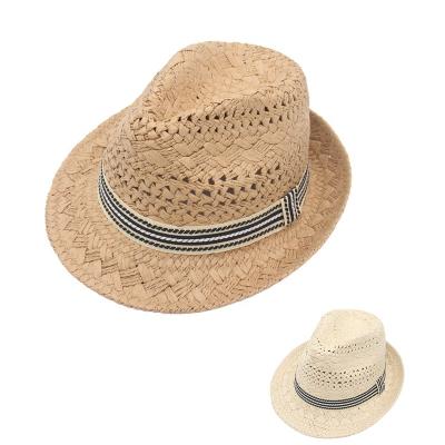 China Striped 2022 Fashion Shorts Brim Straw Hat Paper Grass Sunscreen Wholesale Straw Summer Vacation Beach Jazz Straw Hats For Women Men for sale