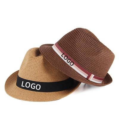 China Striped 2022 Striped Sun Hats Straw Hat Custom Logo Short Summer Wholesale Brim Bun Up Beach Panama Straw Hats For Women Men for sale