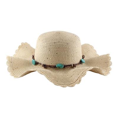 China Barred 2022 High Quality Customized Paper Straw Hats With Decorative Pearl Rope Beach Summer Outdoor Displacement Spring For Woman for sale