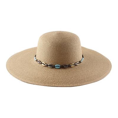 China Barred 2022 New Design High Quality Paper Straw Hats For Woman Sun Hats With Conch Rope Beach Sunscreen Decorative Thrower Hat for sale