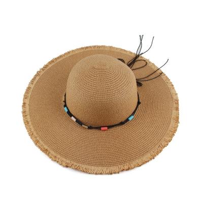 China 2022 Manufacturers Hot Sale Wholesale Custom Wide Brim Barred Straw Hat With Rope Summer Beach Decorative Sun Hat For Women for sale