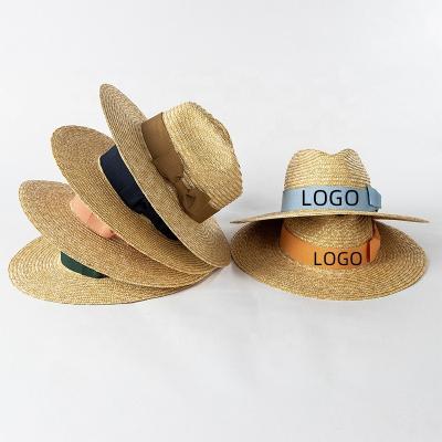 China 2022 Striped Customized High Quality Wheat Straw Hats With Decorative Bow Ribbon Panama Hats Women Sombrero Sun Hat Summer Beach for sale