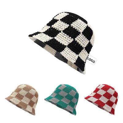 China Wholesale Custom Picture 2022 New Style Plaids Black White Fisherman Bucket Hat For Outdoor Travel Women Men Unisex Crochet Hats for sale