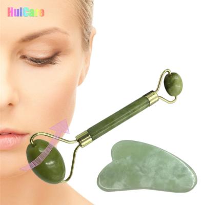 China 100% Natural Facial Massage Roller Stone Gua Sha Silent Jade Roller Facial Massager and Guasha Set for sale