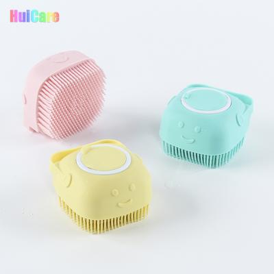 China EXFOLIATE Baby Shower Silicone Sponge Scrub Brush Square Silicone Bath Brush Soft Shampoo Dispenser Brush for sale