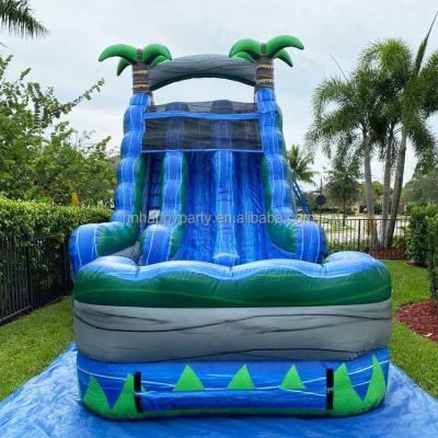 China Backyard Rental Amusement Commercial Blue Inflatable Palm Tree Water Slides Double Slide With Blower for sale