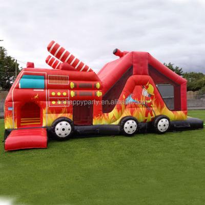 China Events/Birthday Parties/Corporate Team Building Parties/Backyard Fire Truck Fun Racing Fireman Bounce House Inflatable Obstacle Course Company Events For Kids Adults for sale