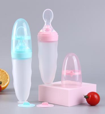 China Feeding Bottle Squeeze Feeding Spoon Silicone Bottle for Babies Hot Sell Silicone with Spoon Anti Choking Baby for sale