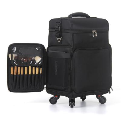 China Fashion Business Professional Beauty Cosmetics Suitcase Bag Travel Train Makeup Trolley Classic Black Rolling Case for sale