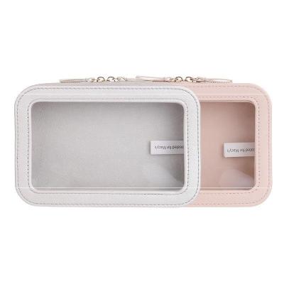 China Custom Made PVC Waterproof Leather Clear Makeup Travel Bag PU Fashion Private Label Cosmetic Bags For Women Girls Toiletries Cosmetics for sale