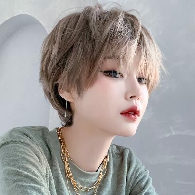 China Water Wave Popular wig female short hair neutral handsome short hair female natural wig set fluffy full head wig for sale