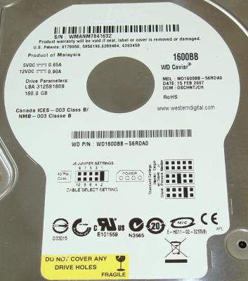 China 160GB Desktop Internal Hard Drive with 7200rpm 8mb , PC 3.5 IDE HDD WD1600BB for sale