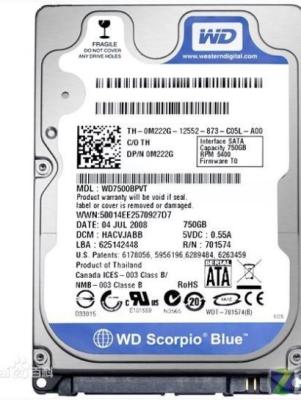 China Original WD Blue 750GB 2.5 inch laptop hard drive SATA 6.0Gb / s WD7500BPVX for sale