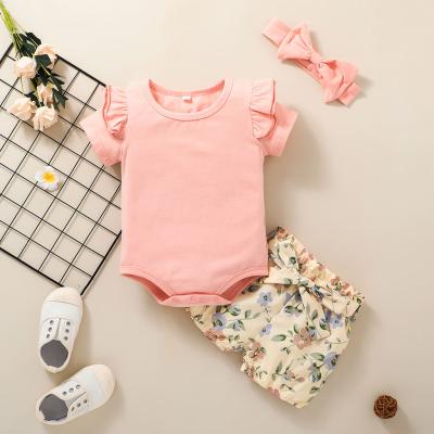 China Anti-Static Hot Sale 0-3 Months Newborn Girls Clothes Summer Romper Baby Clothes Sets Quality Pants Suit Kids Clothing Sets for sale