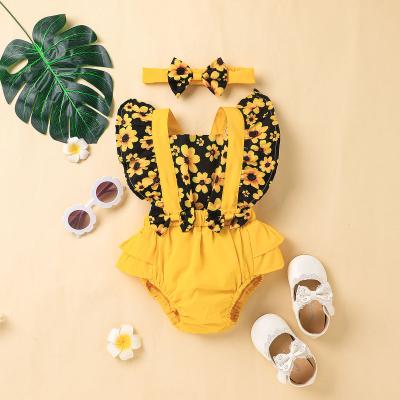 China 100% Polyester Kids Wear Short Romper Jumpsuit Girl Summer Girl Boutique Clothes Floral Print Fashion Wear for sale