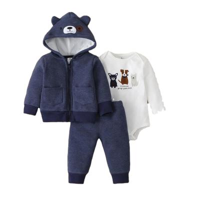 China Anti-static Cute Puppy Style Fashion Suit 3pcs Hooded Baby Matching Clothes Cotton Set Infant Clothes for sale