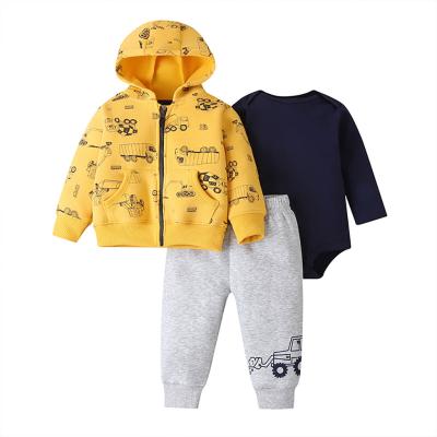 China New Arrival Anti-static Pattern 3pack Love Baby Clothes Romper Set Pants With Baby Jacket for sale