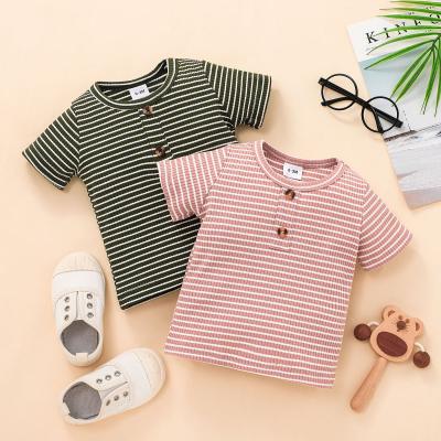 China Kids Casual Wear Cotton Summer Wear Kid Boy T-shirt Breathable Hot Sale Striped Baby Clothes for sale