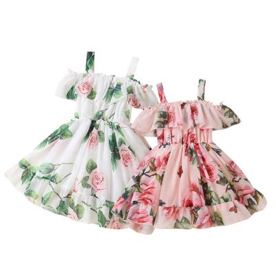 China Anti-wrinkle hot sale 16 colors summer baby clothes flower pattern sleeveless ruffled party wear dress for kids girl for sale