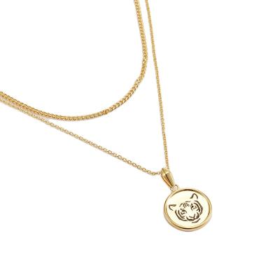 China Hiphop 14K Gold Plated Multilayer Coin Necklace Leopard Hip Hop Cuban Chain Necklace For Unisex for sale