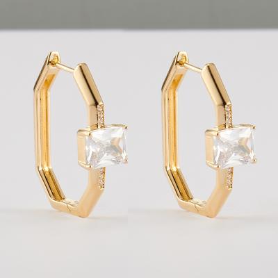 China CLASSIC 2021 New Design Emerald Cubic Zircon Hoop Earromgs Geometric Women Cut On Huggie Earrings for sale