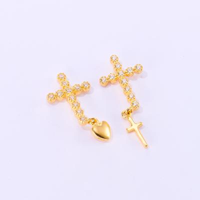 China Hot Sale High Shiny Polished 925 Sterling Silver Jewelry Unmatched Cross Dangle Earrings Stud Earrings For Women Fashion for sale