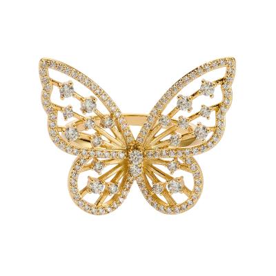 China Trendy Wholesale Hot Trending 18K Gold Plated Cubic Zircon Butterfly Ring For Women Rings Jewelry for sale