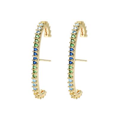 China TRENDY Good Quality 14K Gold Plated Ear Cuff Earrings Women Multi Color Pave Pastel CZ Earrings With Stud for sale