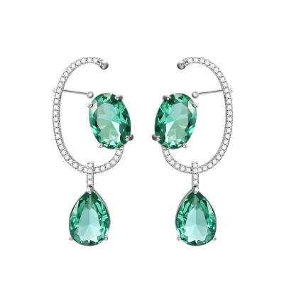 China US OEM Emerald Crystal Cuff Earrings Jewelry Wholesale Rhinestone Statement Drop Earrings TRENDY for sale