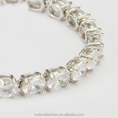 China Lead Wholesale Oval Cut Silver Plated Bracelet Crystal Diamond Iced Out Women Tennis Chain Bracelet for sale