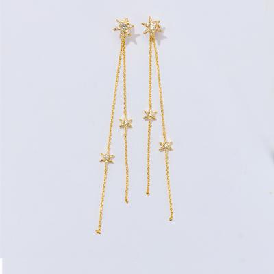 China Cute Women's Cute Star Tassel Bling Hexagram Cubic Zircon Long Chain Dangle Earrings For Girls Jewelry for sale