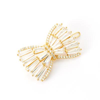 China Antifading Luxurious Claw Pave Glitter CZ Crystal Butterfly Bow Shape Brooch Pins Universal Hairpins Accessories for sale