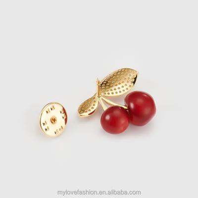 China Temperament Fashionable Fruit Cherry Red Rhinestone Brooches Korean Painted Collar Pin for Women for sale