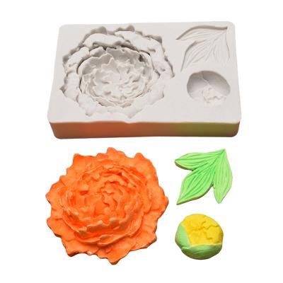 China Yiwu Factory 2021 Viable New Design Peony Flower Bud Leaf Shape Silicone DIY Cake Bread Cookie Mousse Jelly Chocolate Fondant Mold for sale