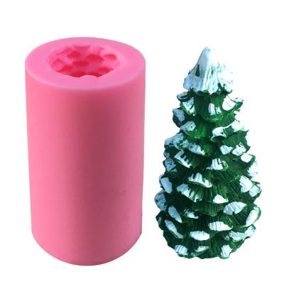 China Small 3D Christmas Cedar Tree Shape Plant Silicone Epoxy Resin Wax Candle Pendant Mold Viable Classical Gypsum Ornament Plaster Silicone DIY Mold for sale