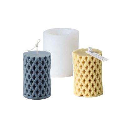 China Plant Grid 3D Surface Cylinder Shape Silicone DIY Plaster Gypsum Viable Classical Simple Ornament Epoxy Resin Plant Wax Candle Pendant Mold for sale