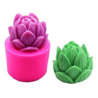 China Plant 1 Lotus 3D Shape Silicone DIY Plaster Gypsum Resin Realistic Smooth Fine Ornamental Epoxy Resin Candle Pendant Mold for sale